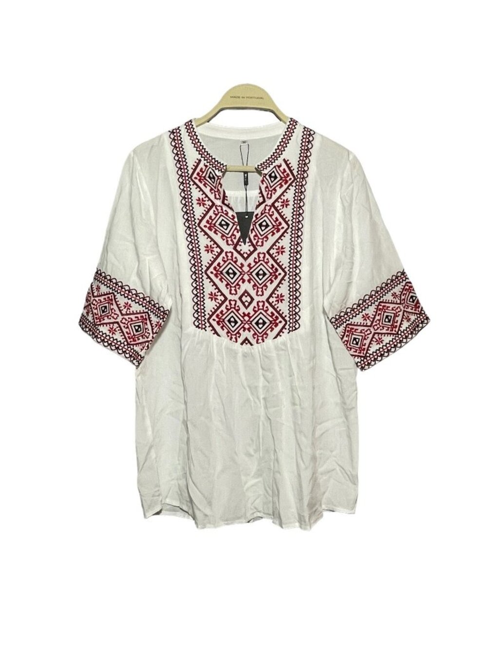 Grosy Blouse Top Women Size M Vneck Embroidery Bohemian Boho Retro Peasant White